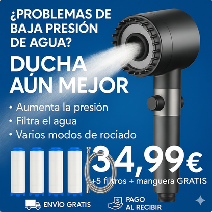 💧 Cabezal de Ducha Filtrado Premium – 3 Filtros + Manguera 1.5m GRATIS🎁